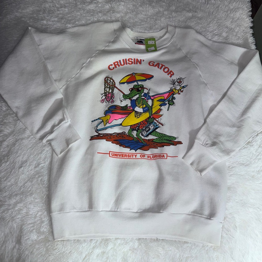 Vintage Fruit of the Loom Cruisin Gator‎ University Florida Sweatshirt White L